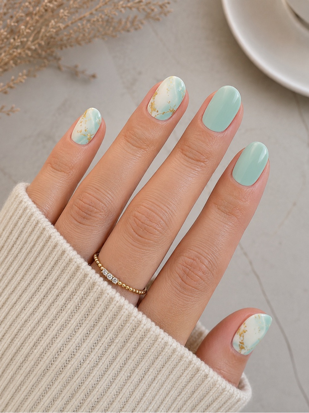 Mint Marble Gold Foil Gel Nail Wraps | Glossy DIY Manicure
